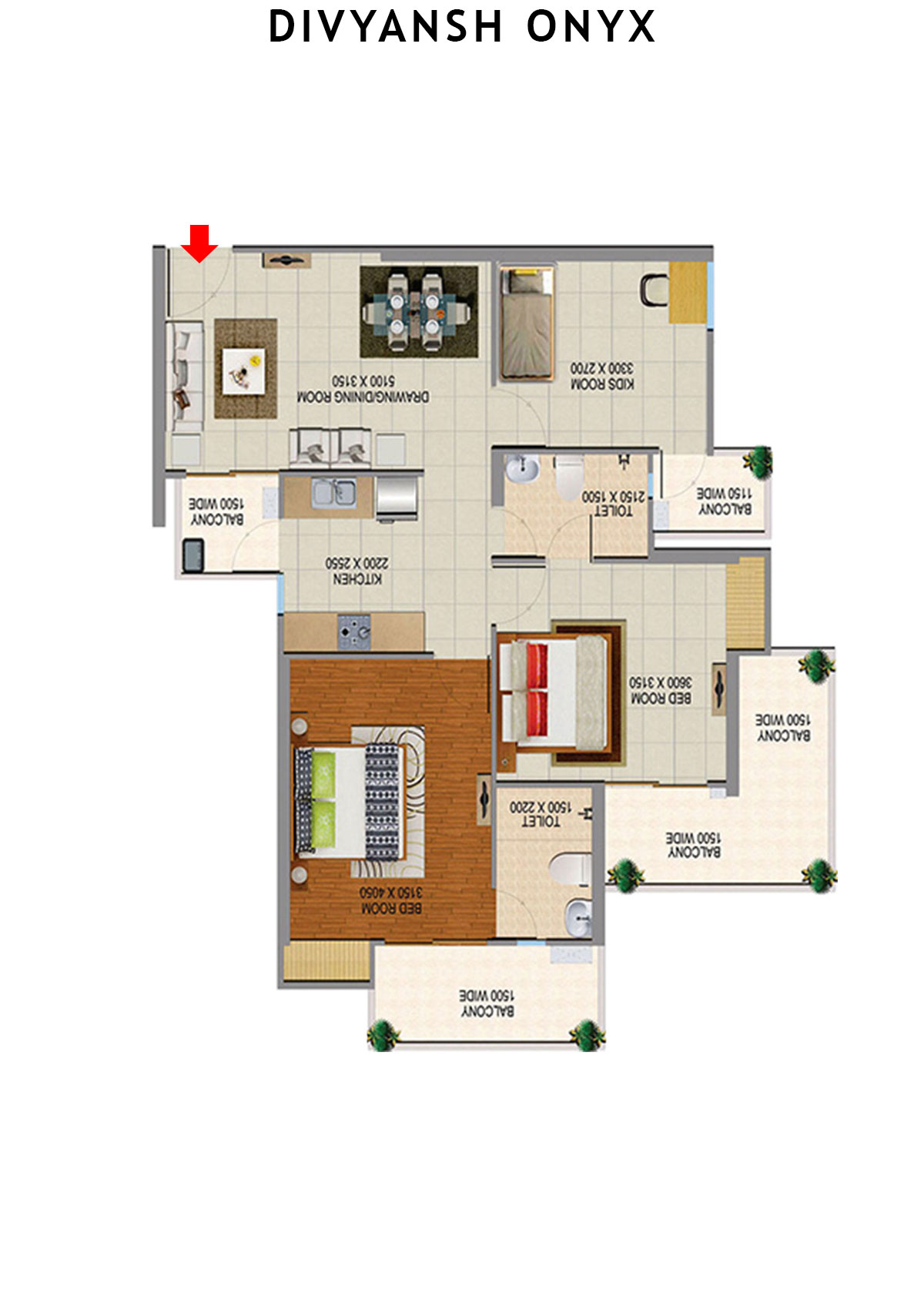 Divyansh Onyx Tower D3 Unit 3 Floor Plan