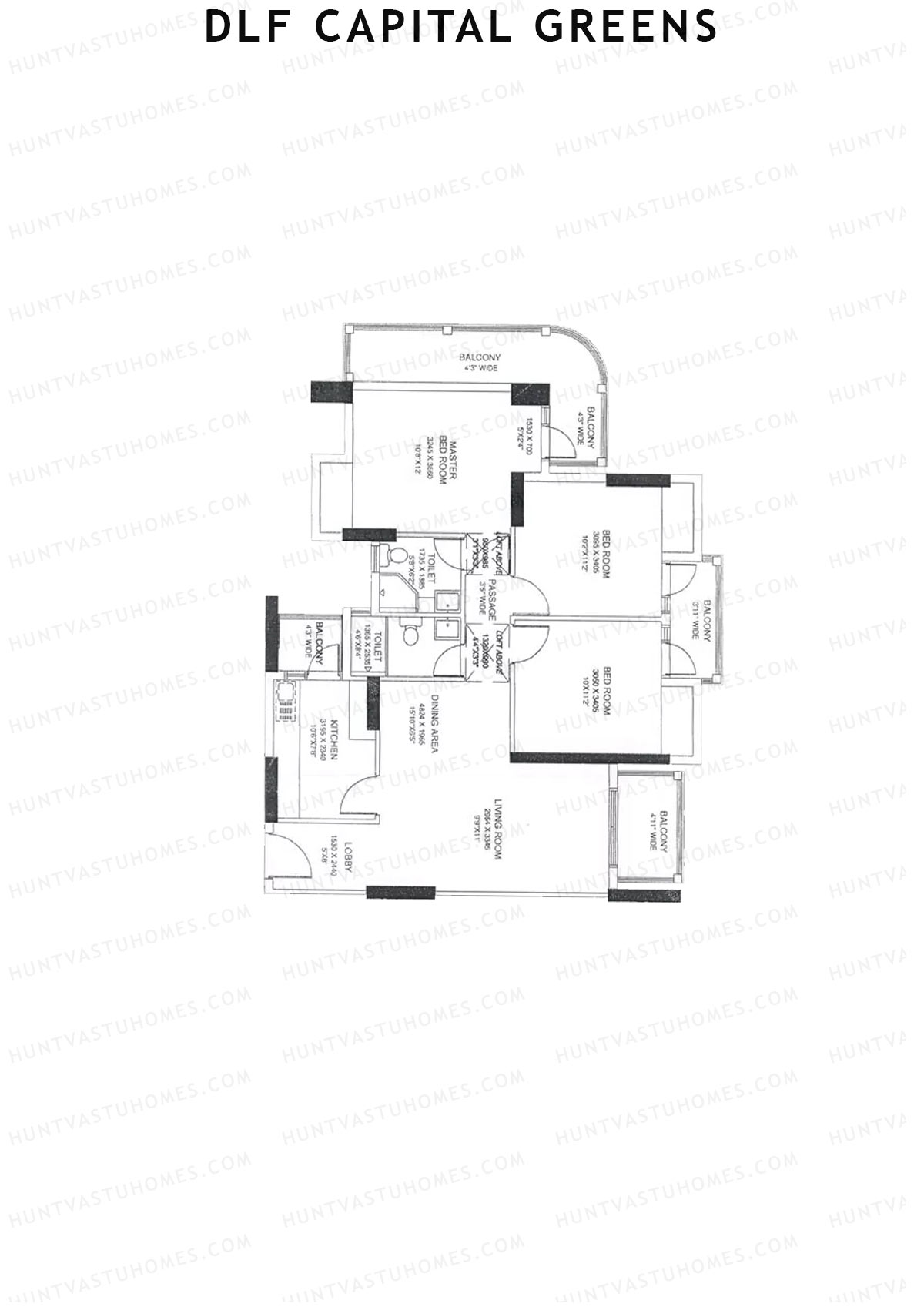 Dlf Capital Greens Tower B Unit 3 Floor Plan