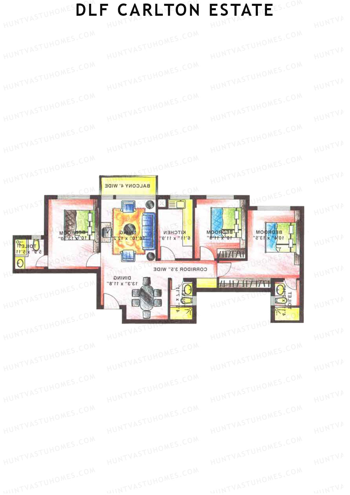 DLF Carlton Estate Tower 1 Wing B Unit 1 Floor Plan