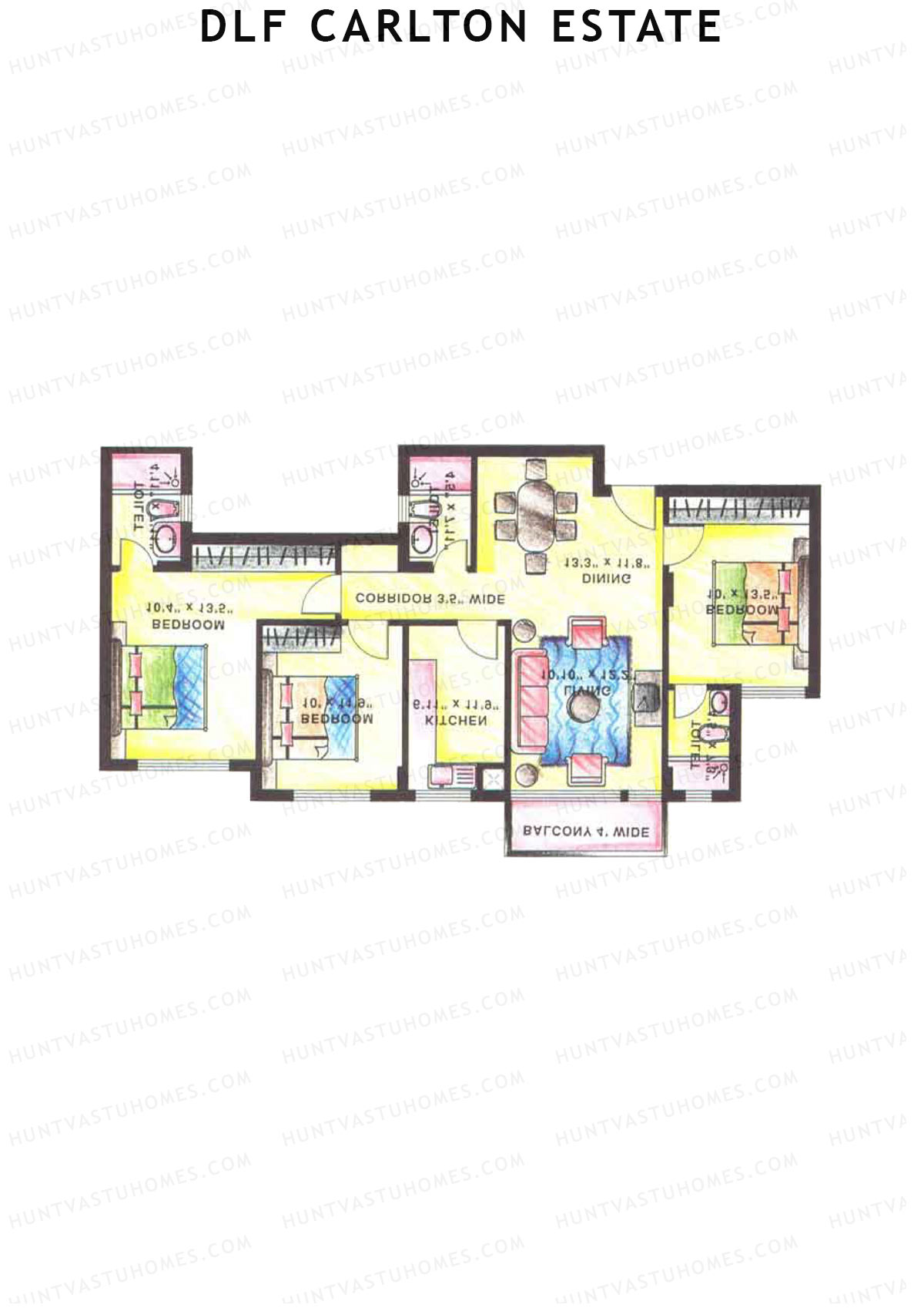 DLF Carlton Estate Tower 1 Wing B Unit 3 Floor Plan