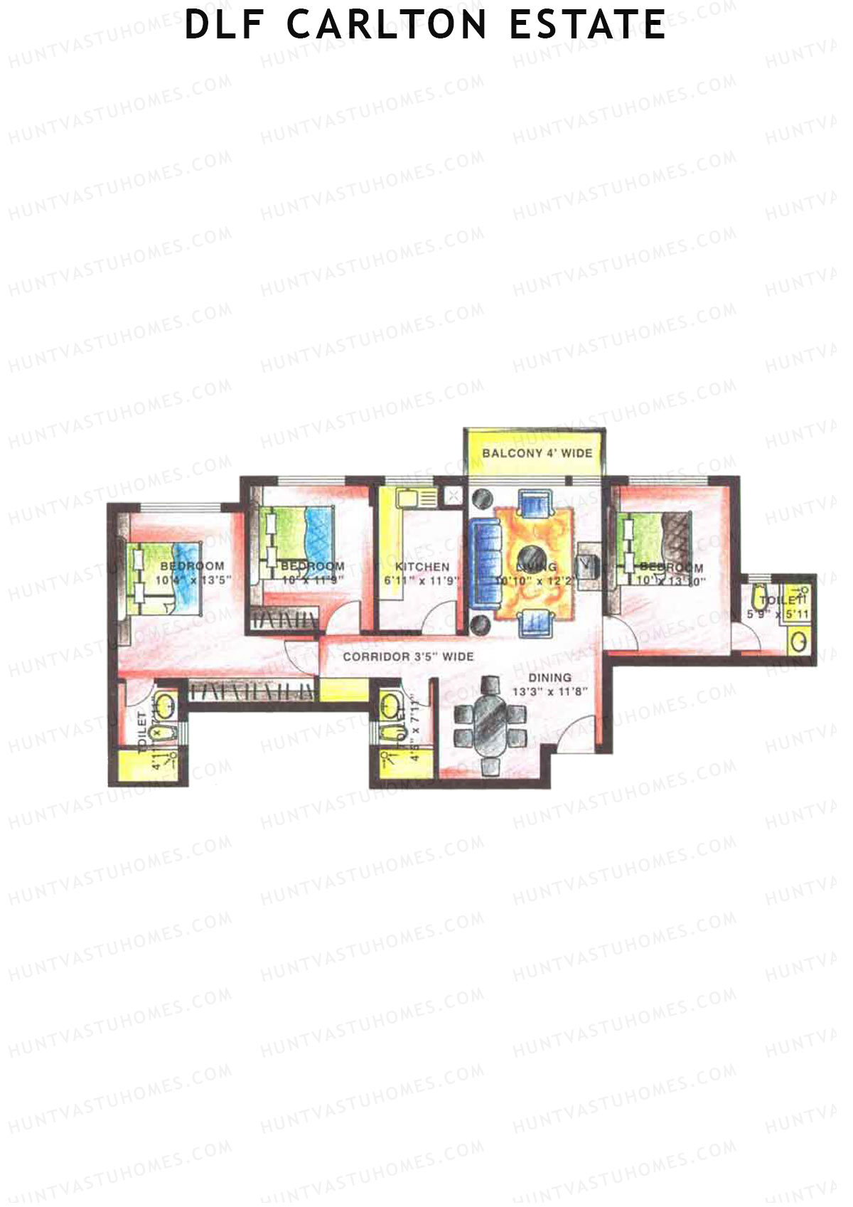 DLF Carlton Estate Tower 1 Wing B Unit 4 Floor Plan