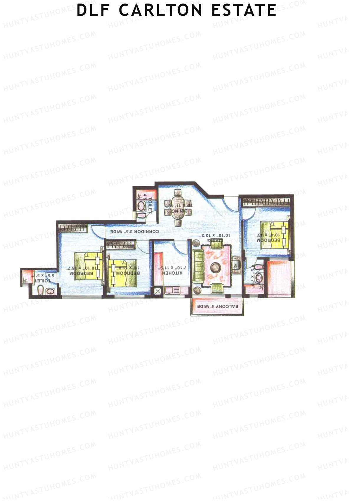 DLF Carlton Estate Tower 1 Wing C Unit 3 Floor Plan