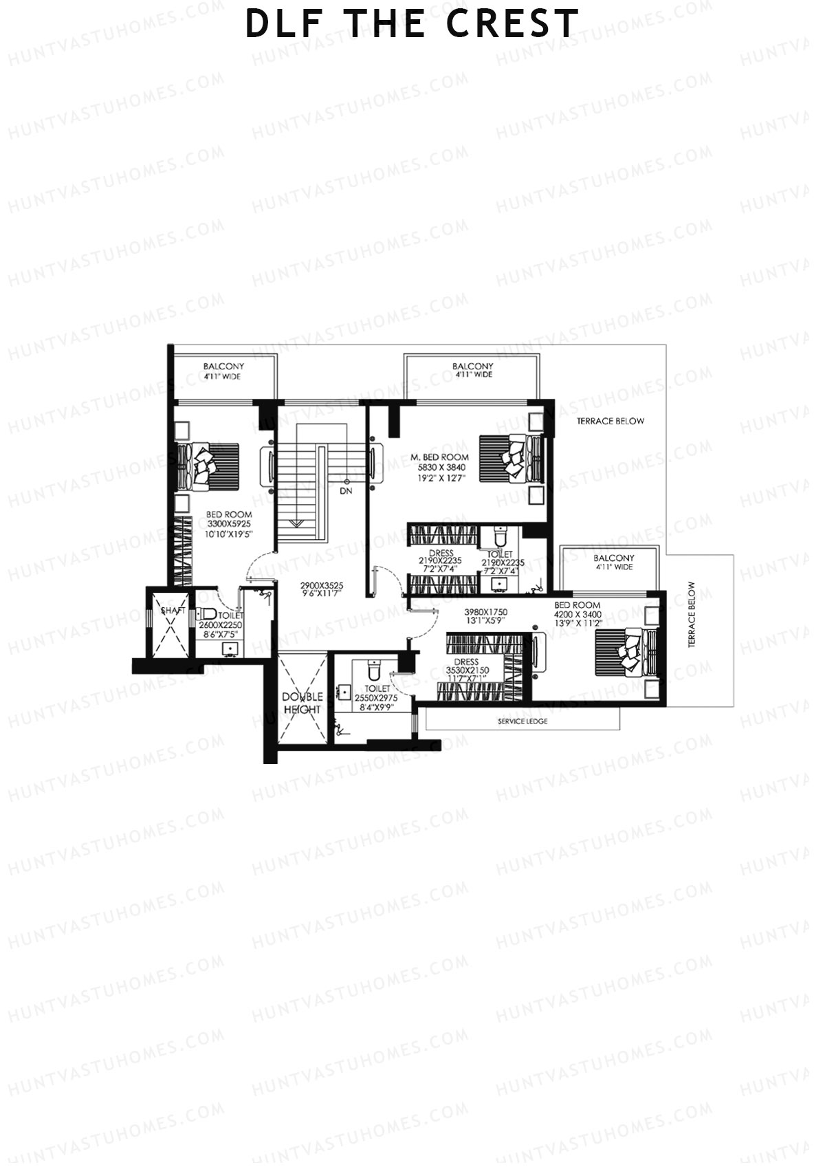 DLF The Crest Block E Unit 1 (Penthouse) Floor Plan