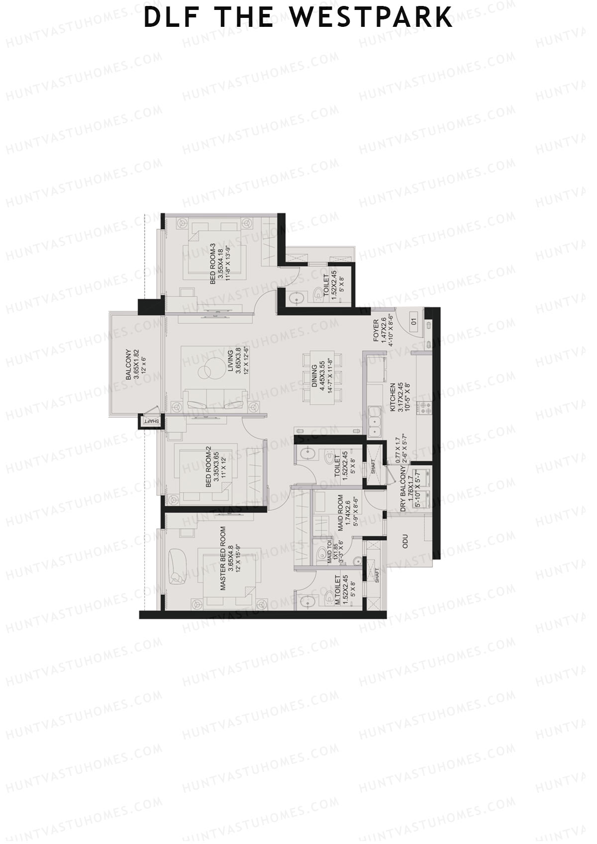 DLF The Westpark, Tower 2, Unit 1, 3BHK, Super Area 1364   sq ft 