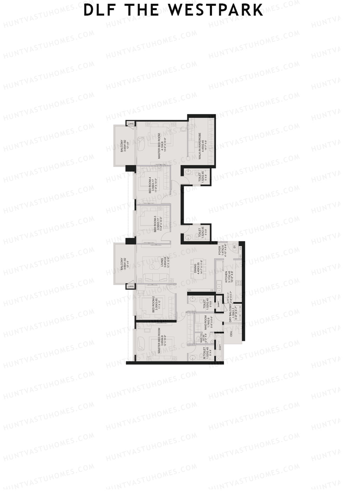 DLF The Westpark, Tower 2, Unit 1, 5BHK, Super Area 2000   sq ft 