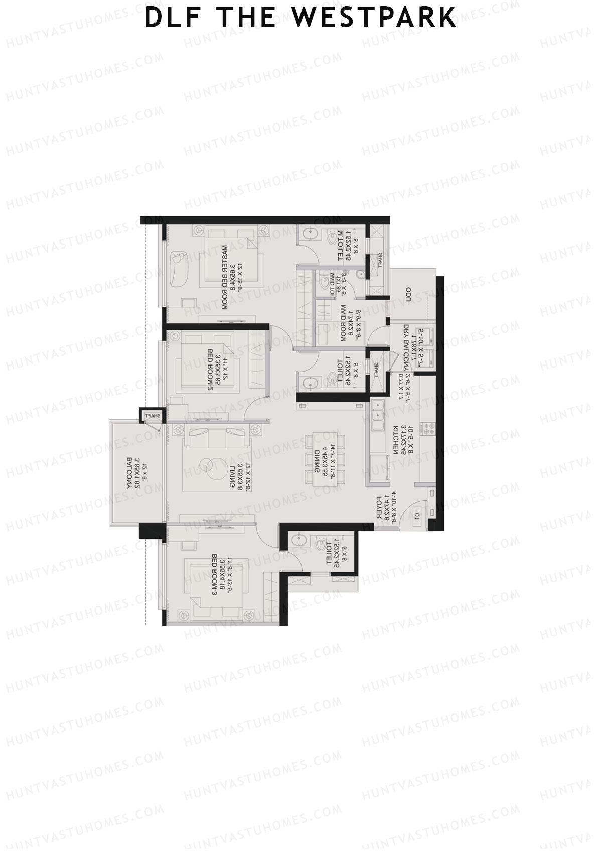 DLF The Westpark, Tower 2, Unit 2, 3BHK, Super Area 1364   sq ft 