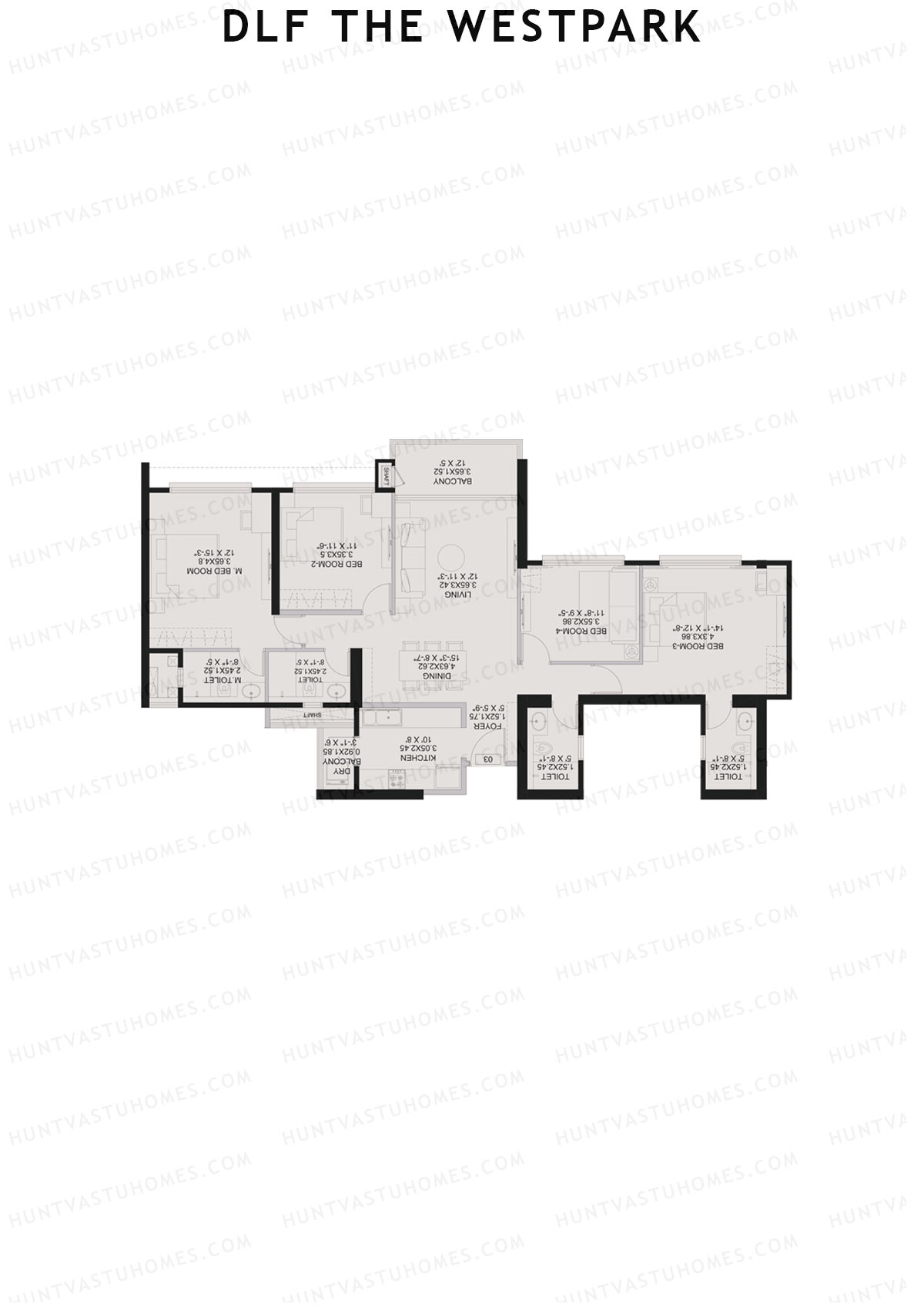 DLF The Westpark, Tower 3, Unit 3, 4BHK, Super Area 1355   sq ft 