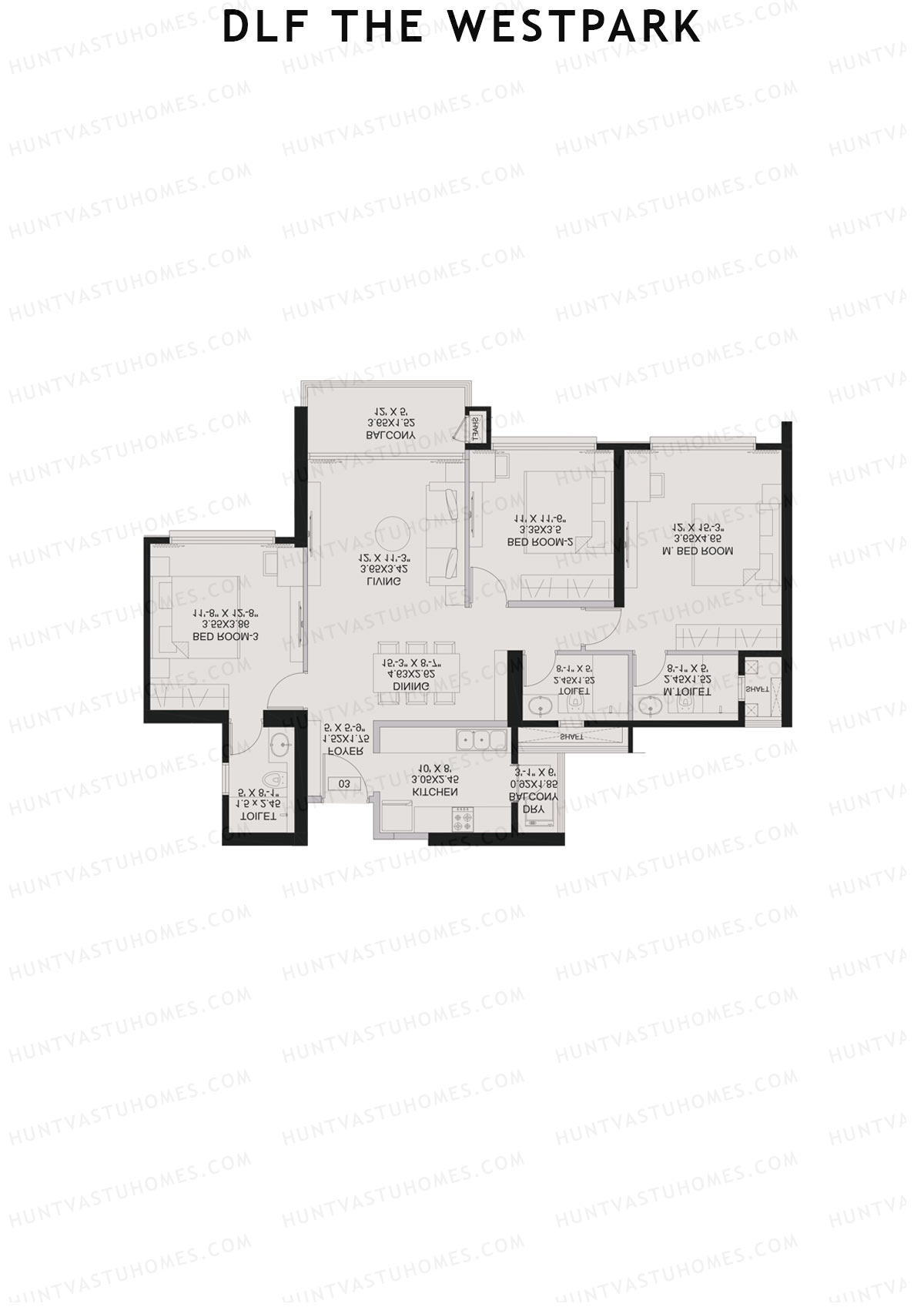 DLF The Westpark, Tower 3, Unit 4, 3BHK, Super Area 1126   sq ft 