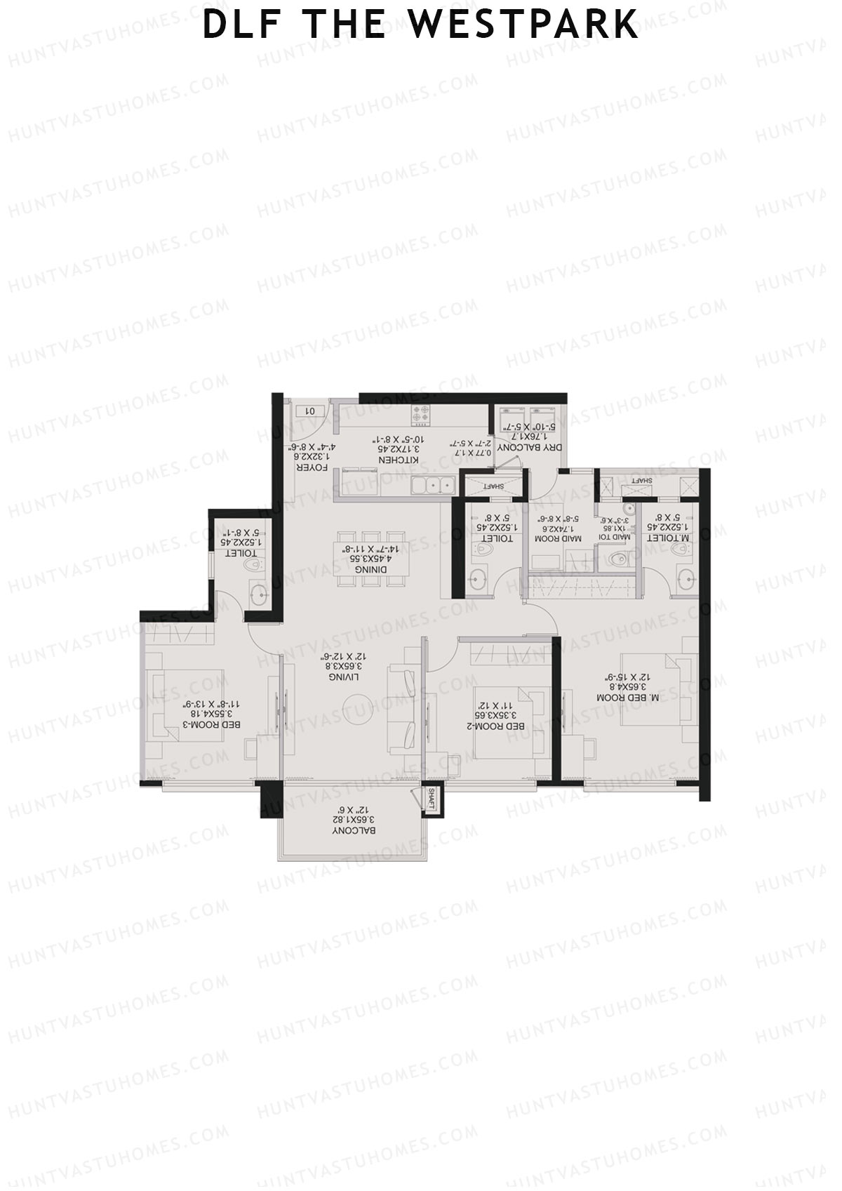 DLF The Westpark, Tower 4, Unit 1, 3BHK, Super Area 1359   sq ft 