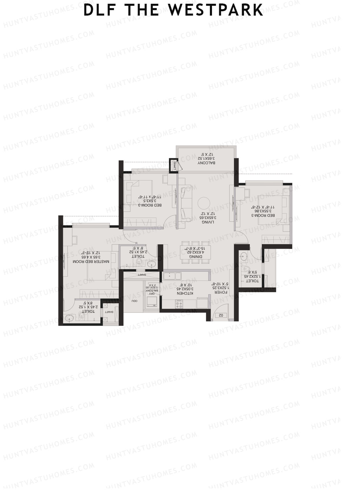 DLF The Westpark, Tower 4, Unit 2, 3BHK, Carpet Area 1162   sq ft 