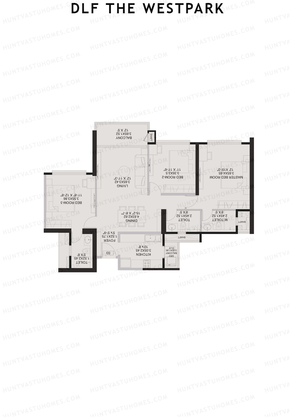 DLF The Westpark, Tower 4, Unit 3, 3BHK, Carpet Area 1126   sq ft 