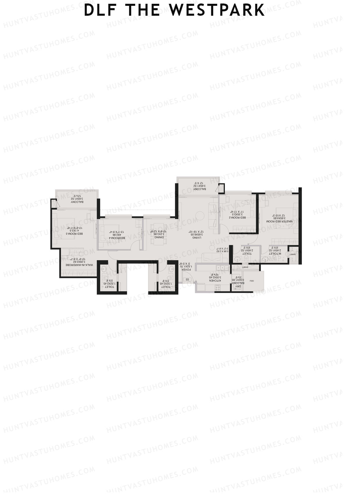 DLF The Westpark, Tower 4, Unit 3, 4BHK, Carpet Area 1648   sq ft 