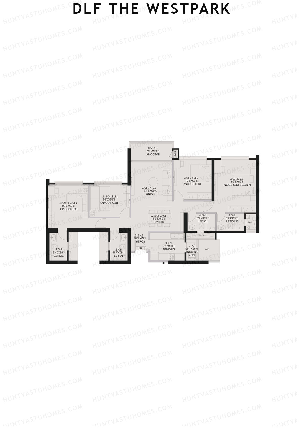 DLF The Westpark, Tower 4, Unit 3, 4BHK, Super Area 1324   sq ft 