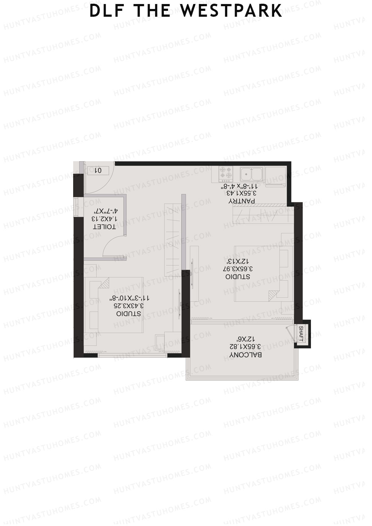 DLF The Westpark, Tower 5, Unit 1, 2BHK, Carpet Area 549   sq ft 