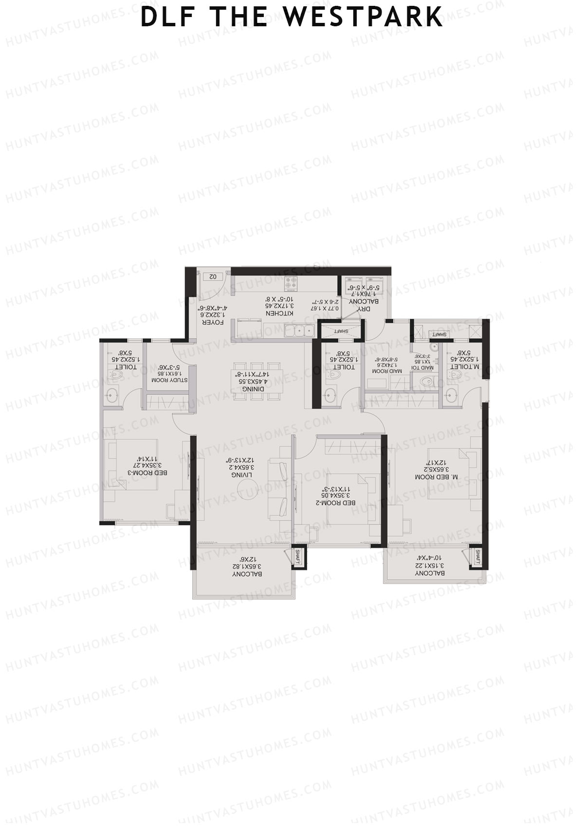 DLF The Westpark, Tower 5, Unit 2, 3BHK, Carpet Area 1509   sq ft 
