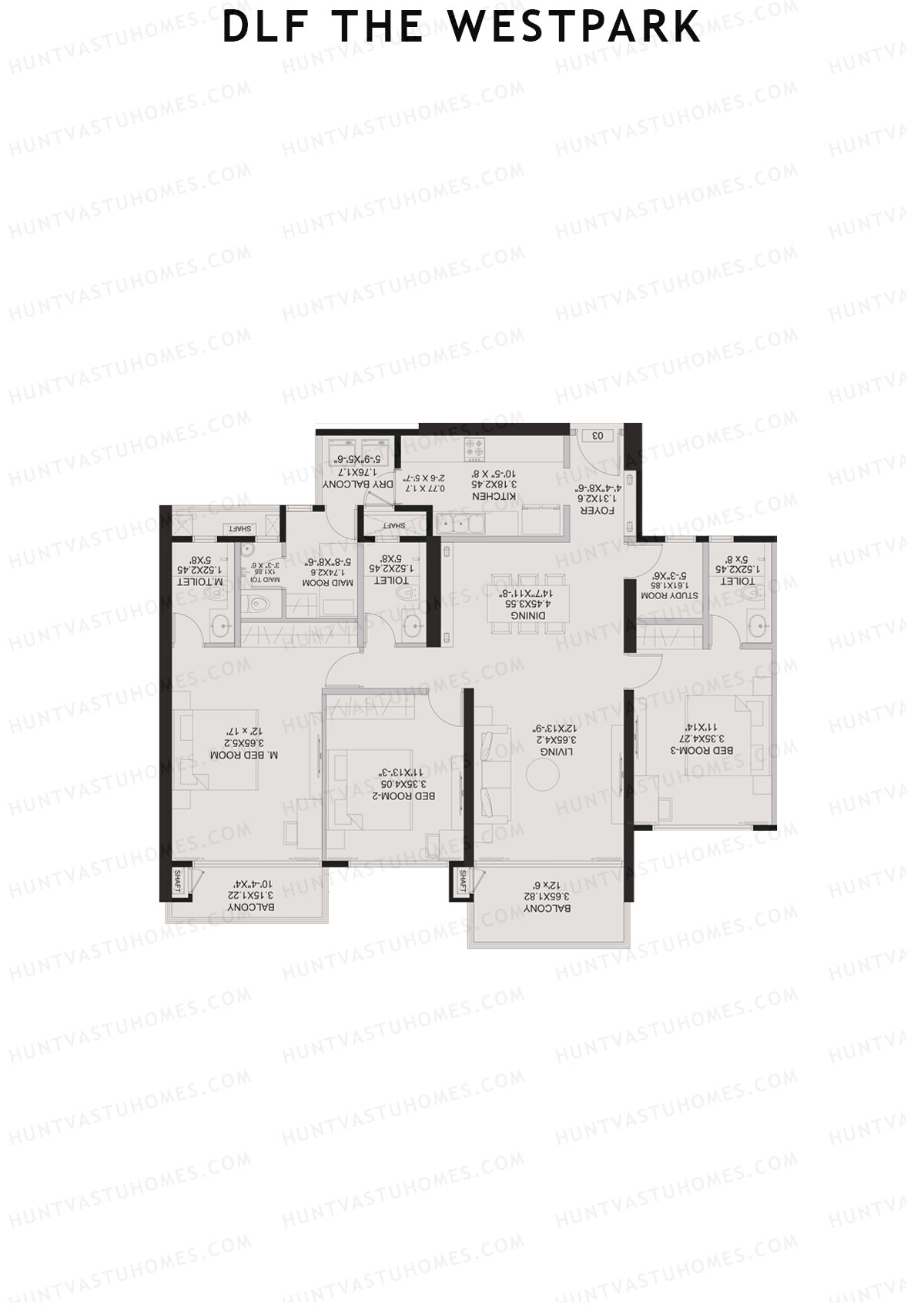 DLF The Westpark, Tower 5, Unit 3, 3BHK, Carpet Area 1510   sq ft 