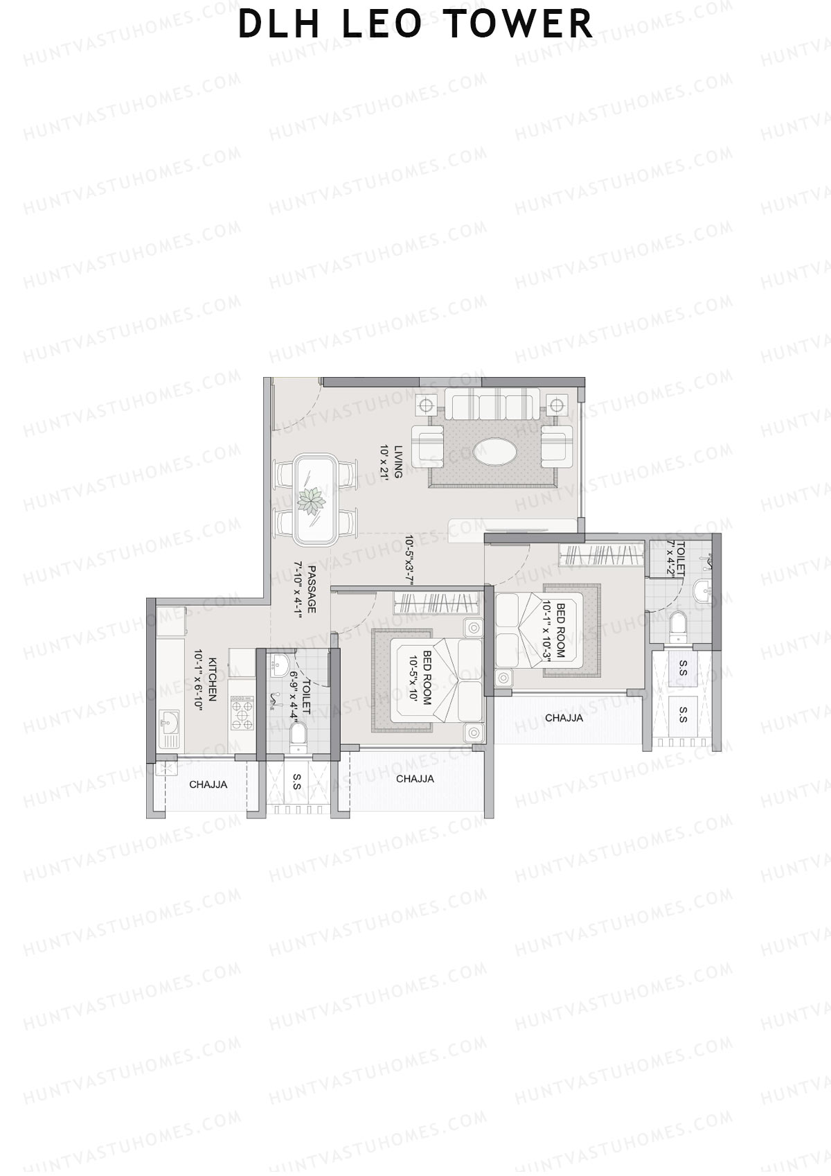 DLH Leo Tower, Tower A, Unit 4, 2BHK, Carpet Area 660   sq ft 