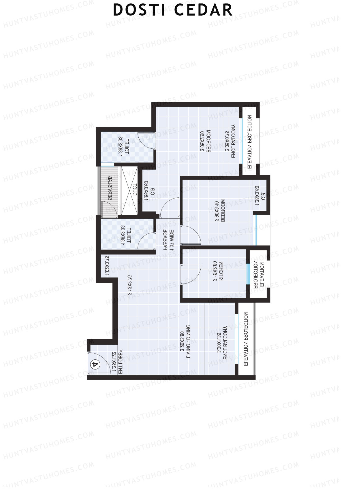 Dosti Cedar Wing A Unit 1 (Type 2) Floor Plan