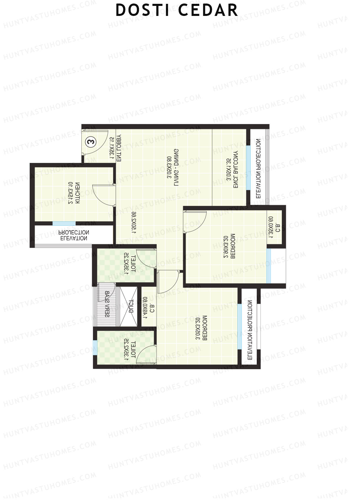 Dosti Cedar Wing A Unit 2 (Type 1) Floor Plan