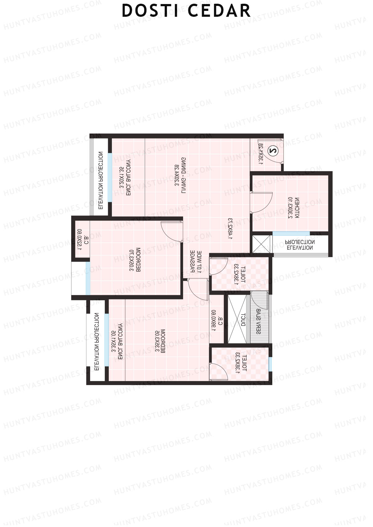 Dosti Cedar Wing A Unit 3 (Type 2) Floor Plan