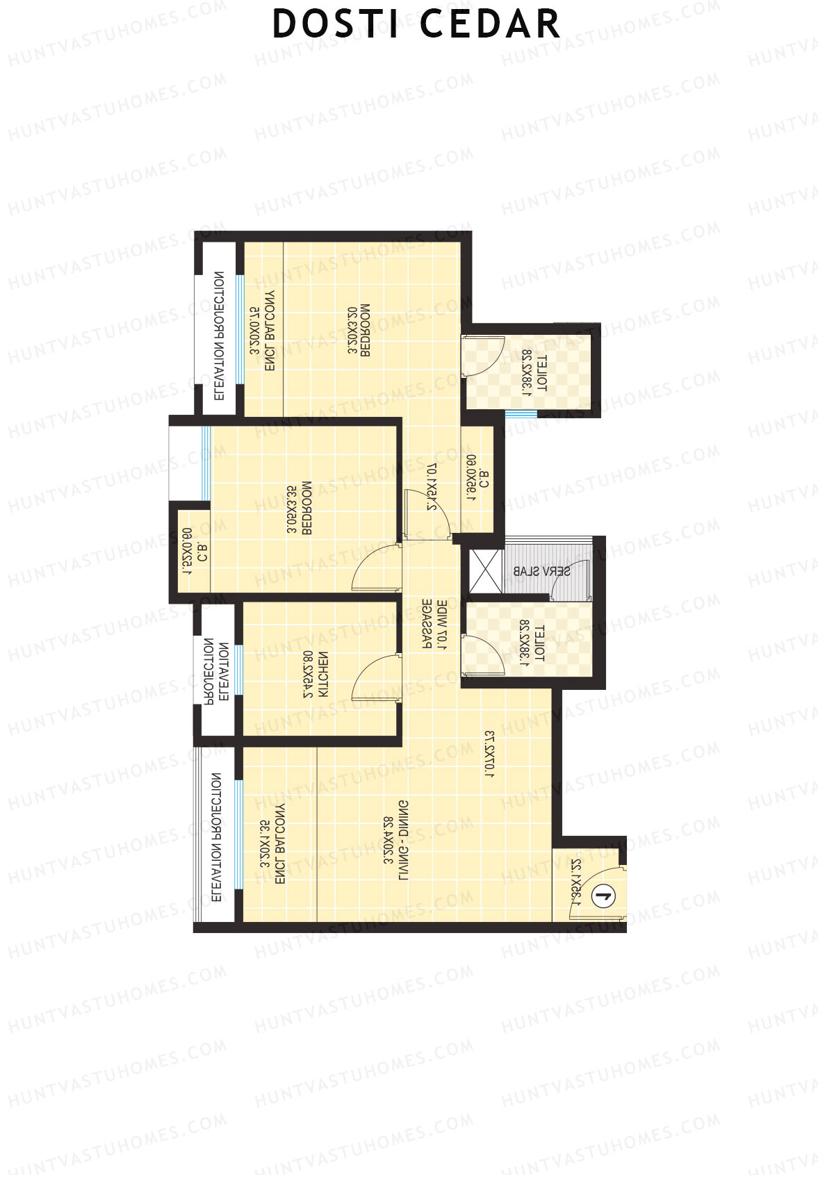 Dosti Cedar Wing A Unit 4 (Type 1) Floor Plan