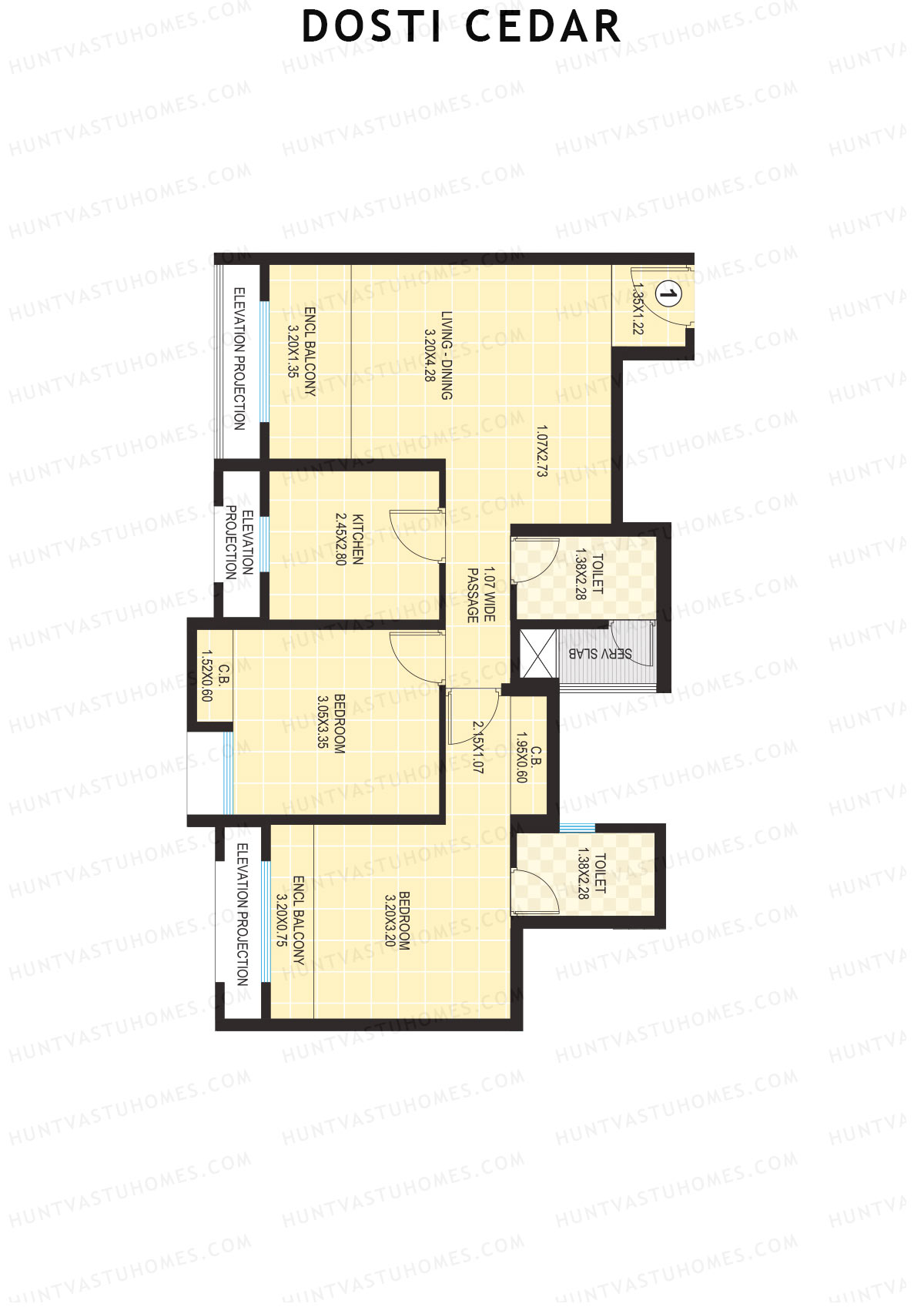 Dosti Cedar Wing B Unit 1 (Type 1) Floor Plan