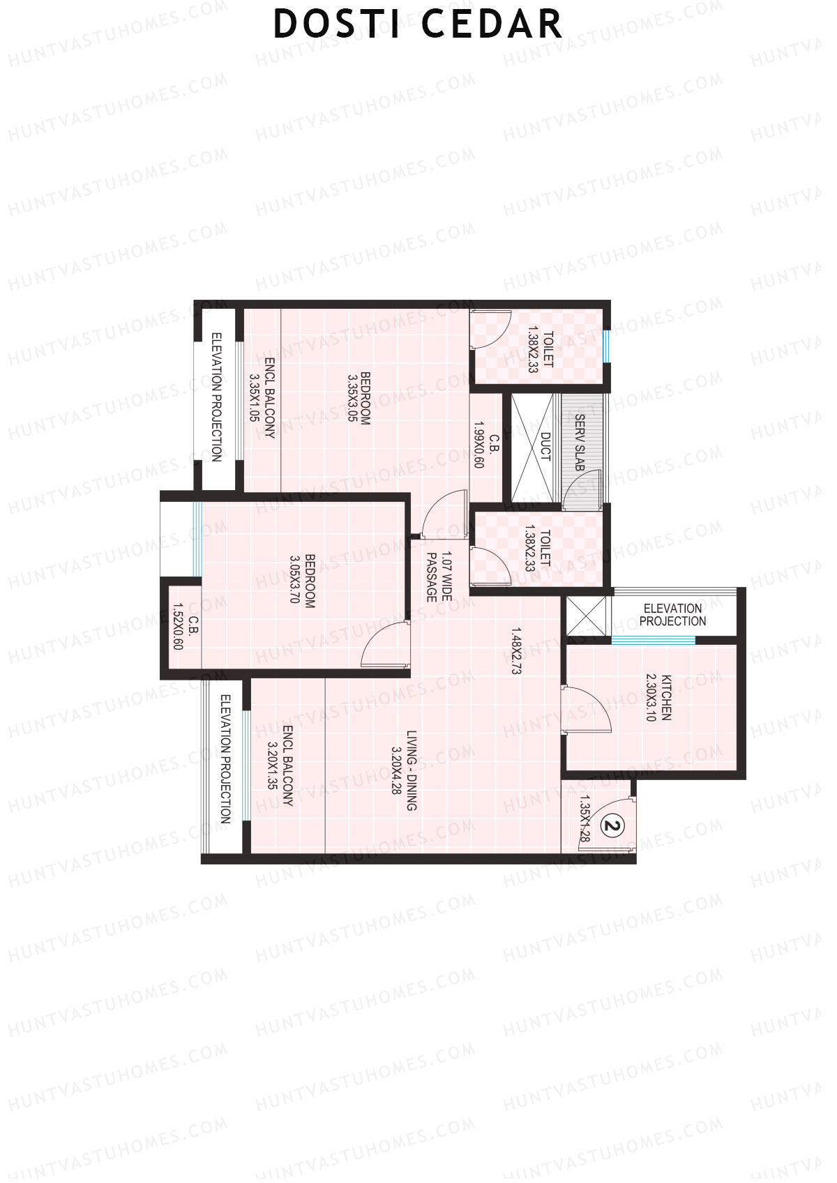 Dosti Cedar Wing B Unit 2 (Type 2) Floor Plan
