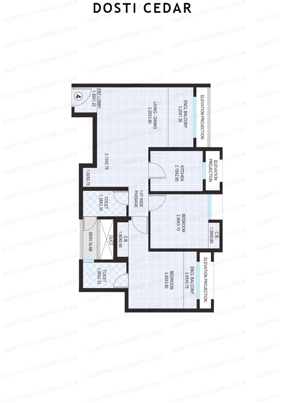 Dosti Cedar Wing B Unit 4 (Type 2) Floor Plan