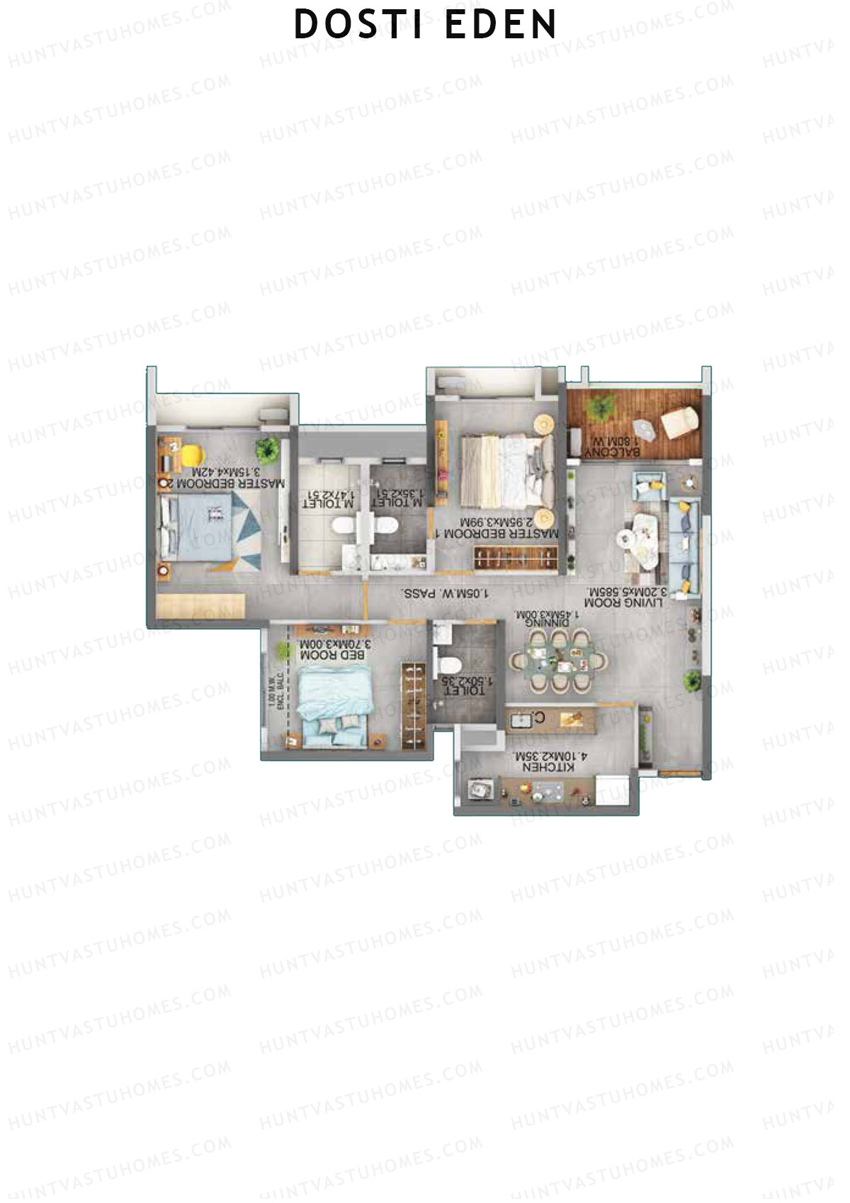 Dosti Eden Wing A Unit 1 (Type 1) Floor Plan