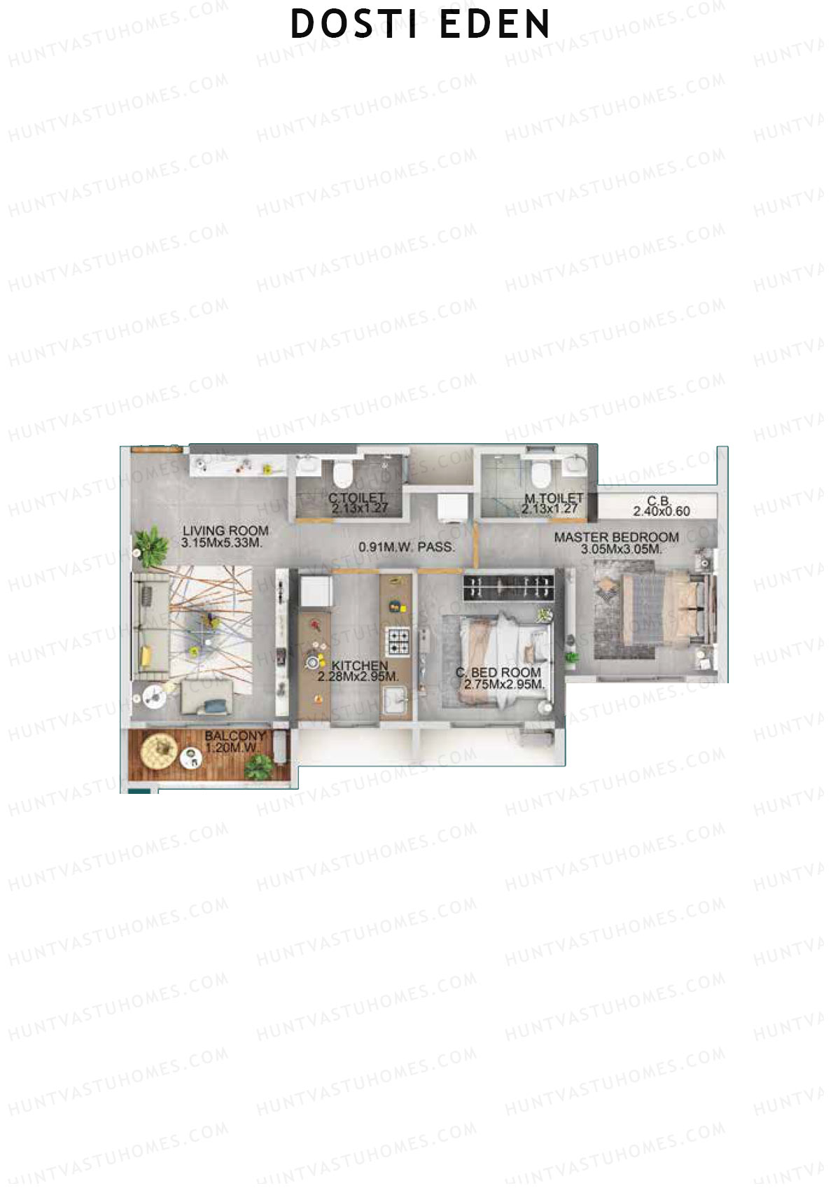 Dosti Eden Wing A Unit 4 (Type 1) Floor Plan