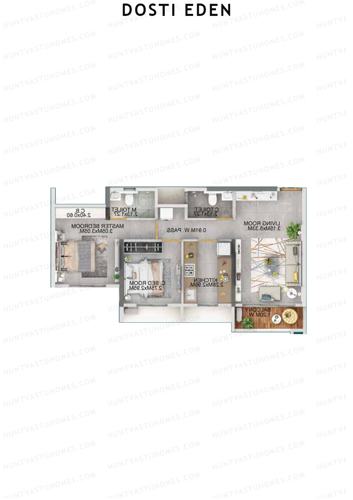 Dosti Eden Wing A Unit 5 (Type 1) Floor Plan