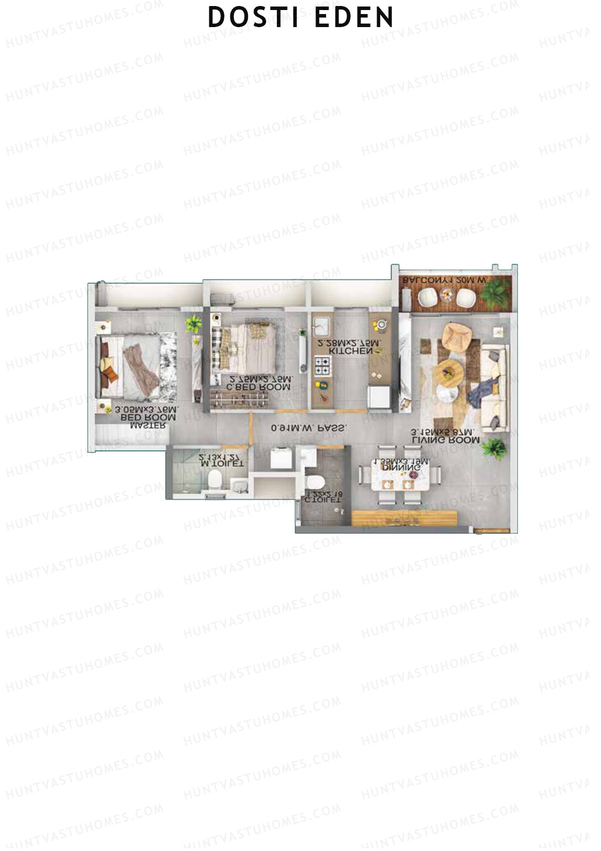 Dosti Eden Wing B Unit 1 (Type 2) Floor Plan