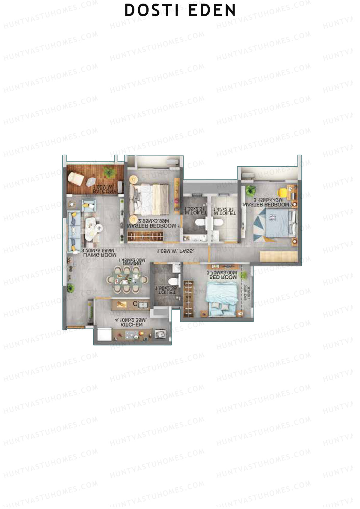 Dosti Eden Wing B Unit 2 (Type 1) Floor Plan