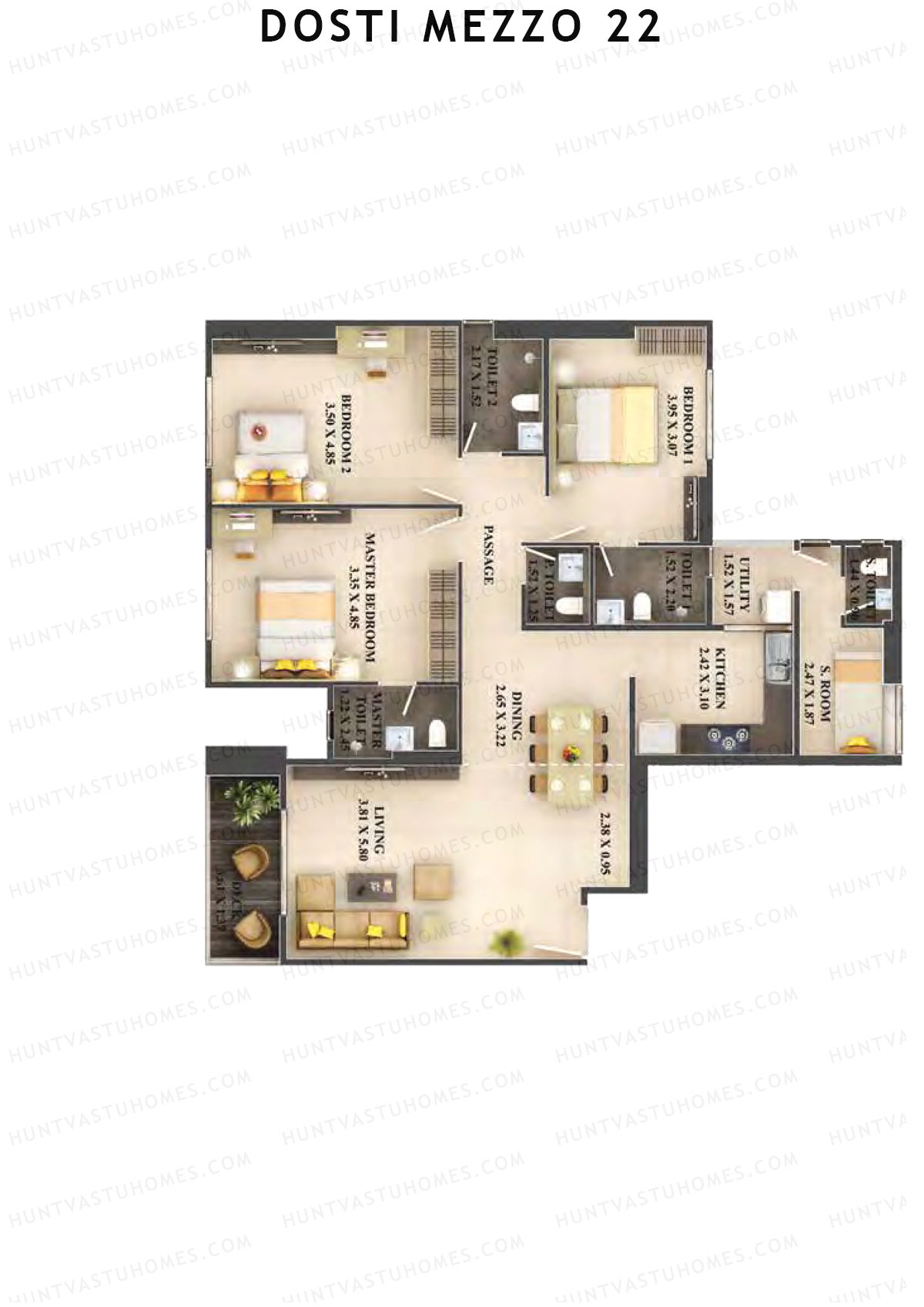 Dosti Mezzo 22 Wing A Unit 2 Floor Plan