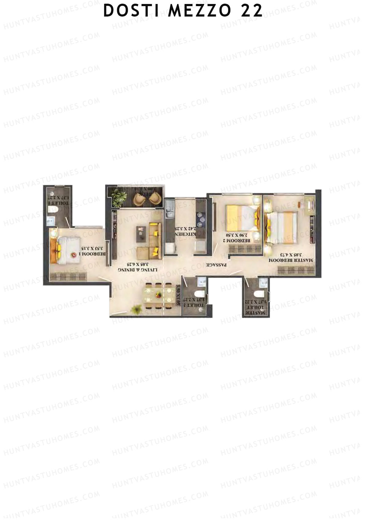 Dosti Mezzo 22 Wing A Unit 3 Floor Plan