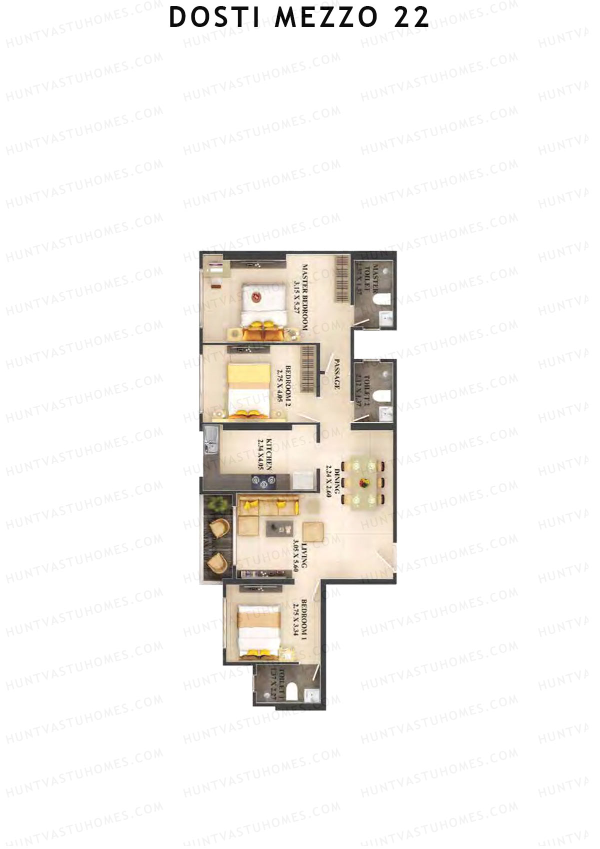 Dosti Mezzo 22 Wing B Unit 1 Floor Plan