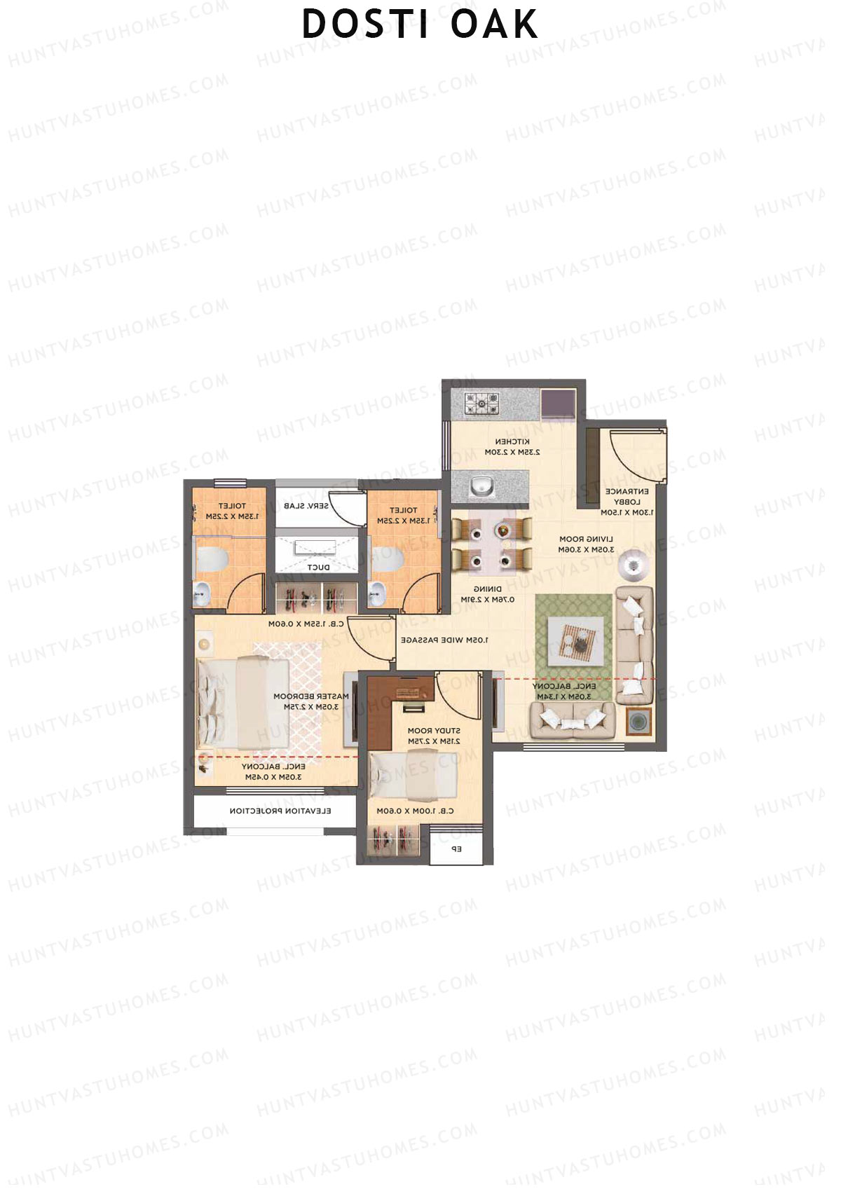 Dosti Oak Wing A Unit 1 (Type 2) Floor Plan