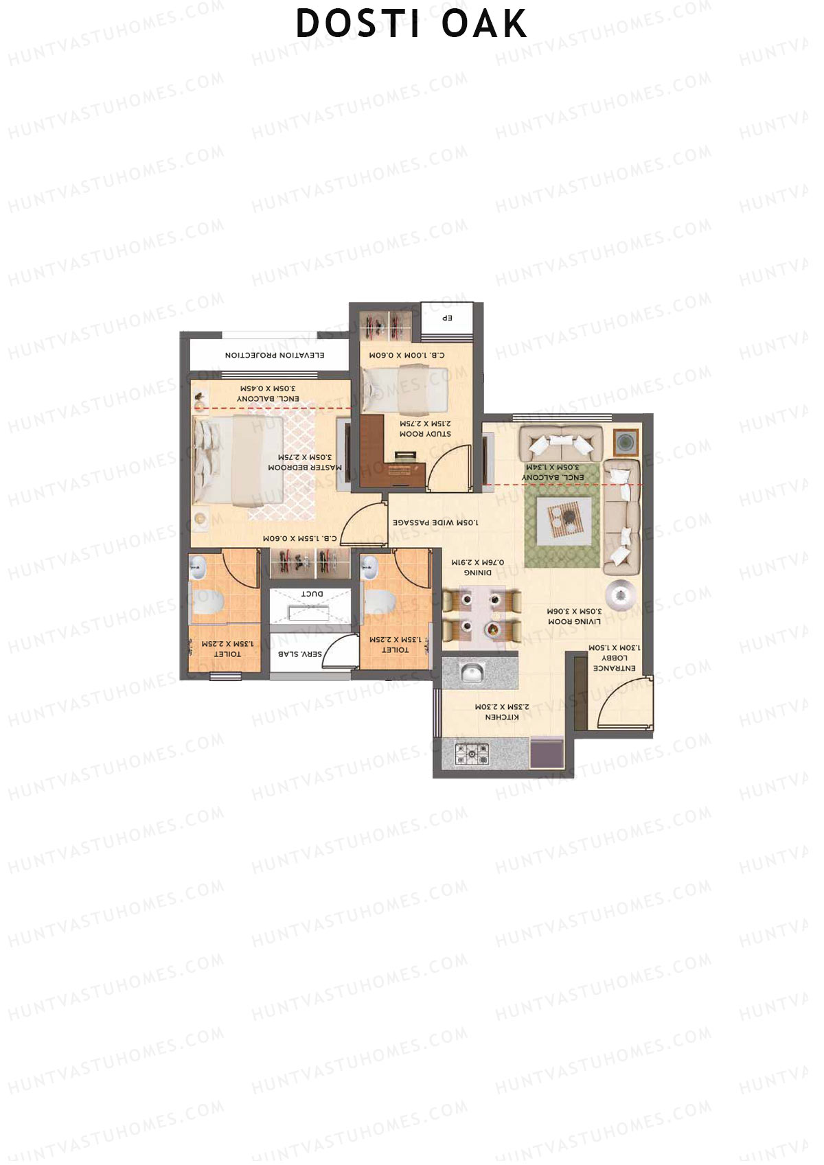 Dosti Oak Wing A Unit 2 (Type 1) Floor Plan