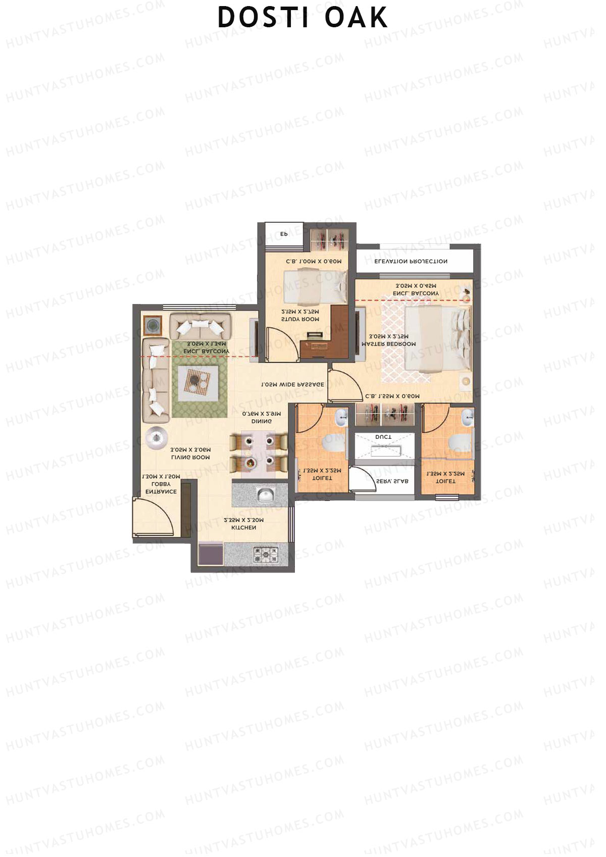 Dosti Oak Wing A Unit 3 (Type 1) Floor Plan