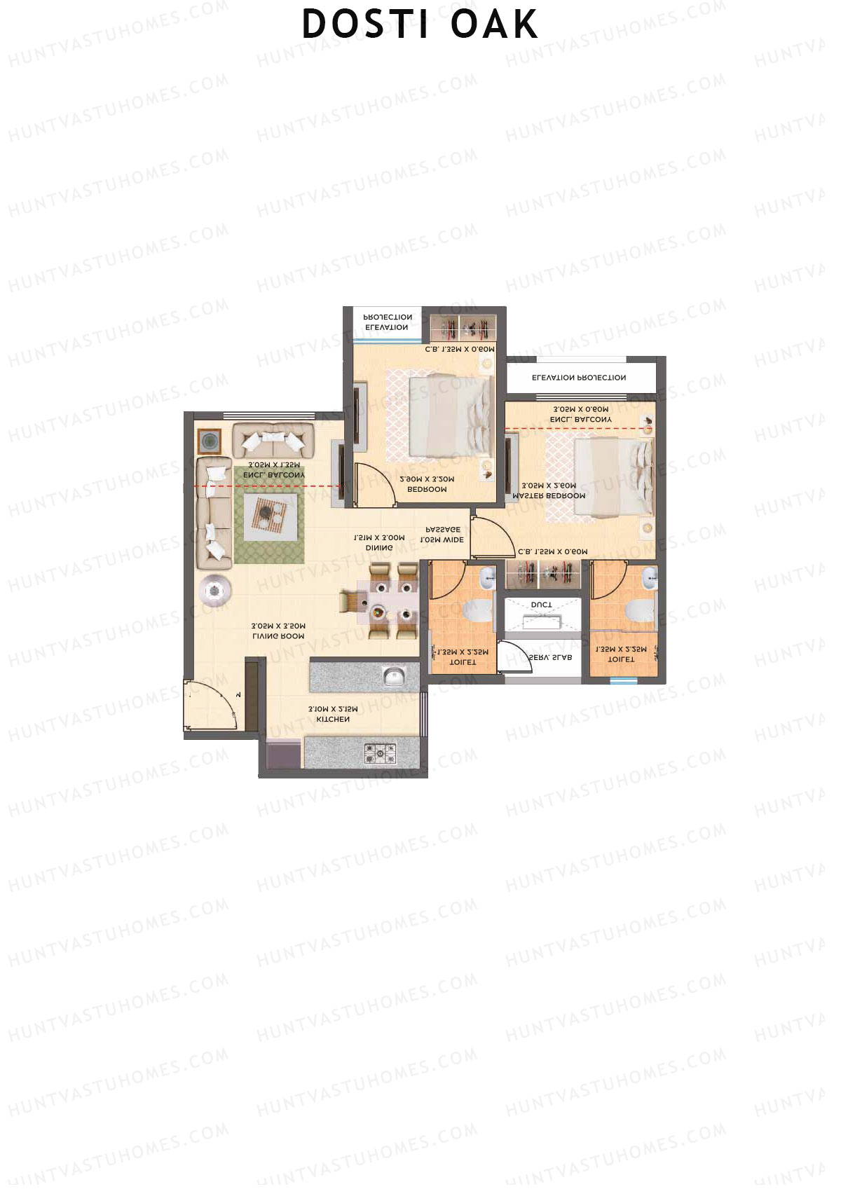 Dosti Oak Wing B Unit 5 (Type 1) Floor Plan