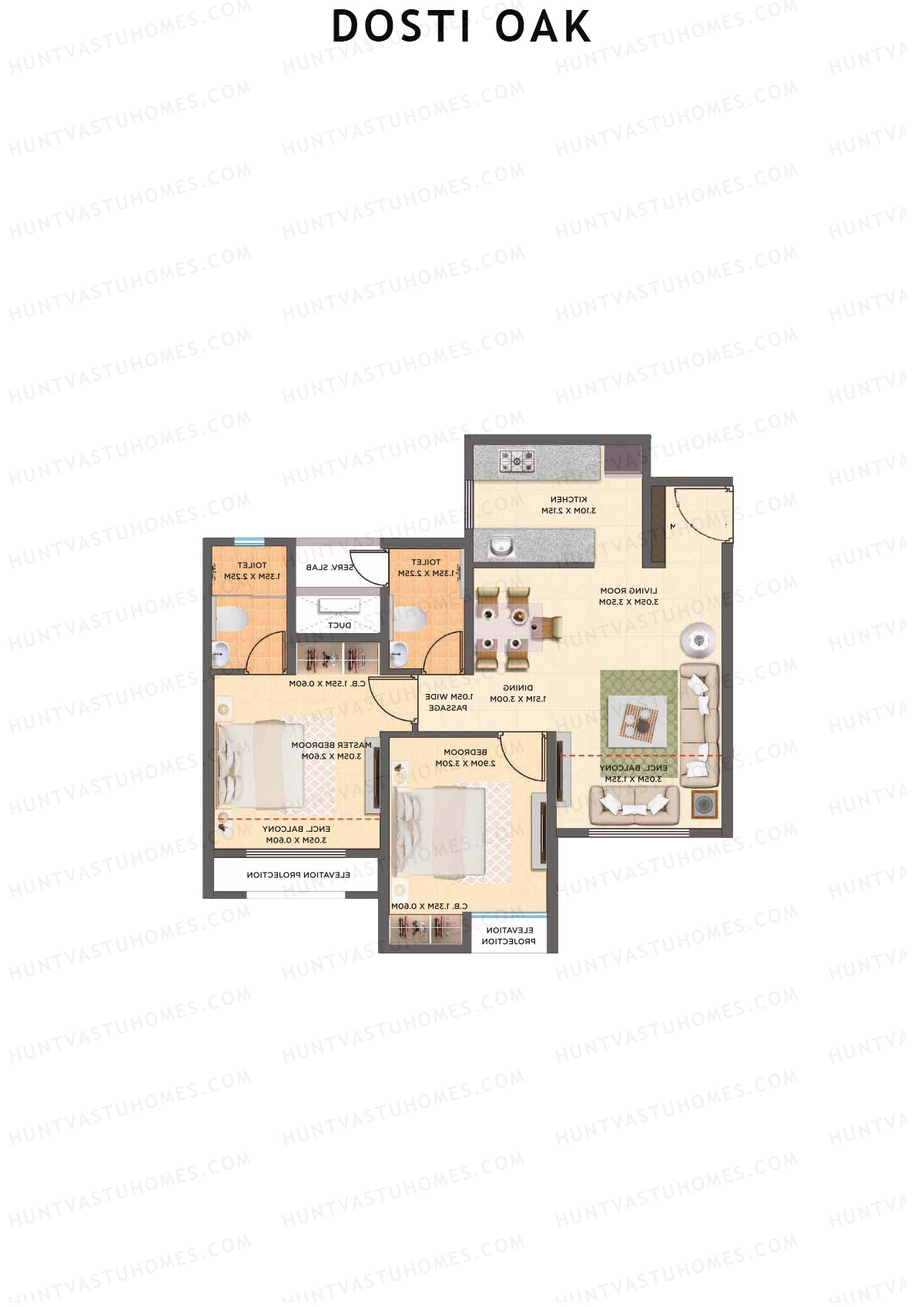 Dosti Oak Wing C Unit 1 (Type 1) Floor Plan