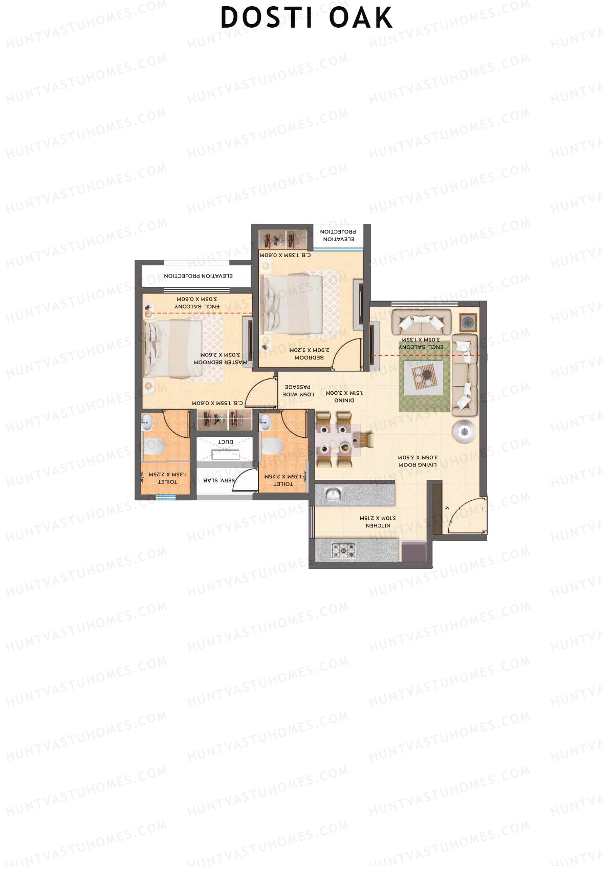 Dosti Oak Wing C Unit 2 (Type 1) Floor Plan