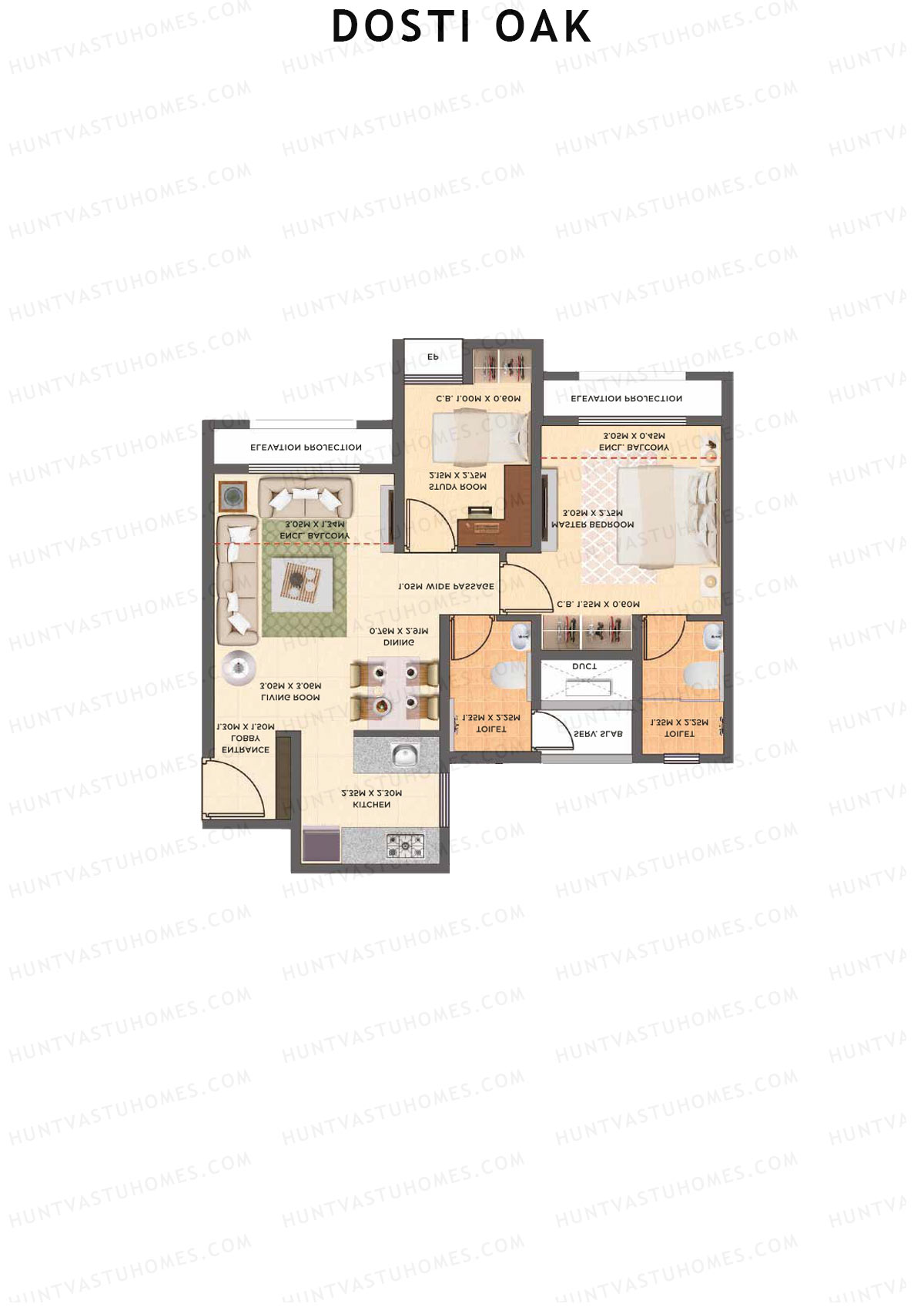 Dosti Oak Wing D Unit 5 (Type 1) Floor Plan