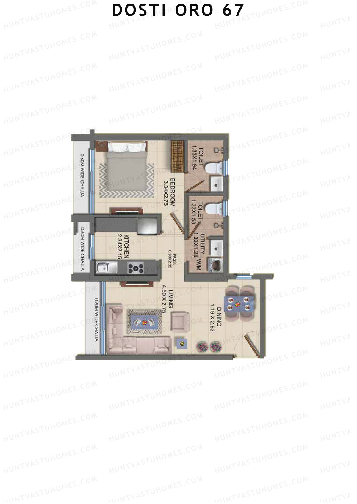 Dosti Oro 67 Wing A Unit 3 Floor Plan