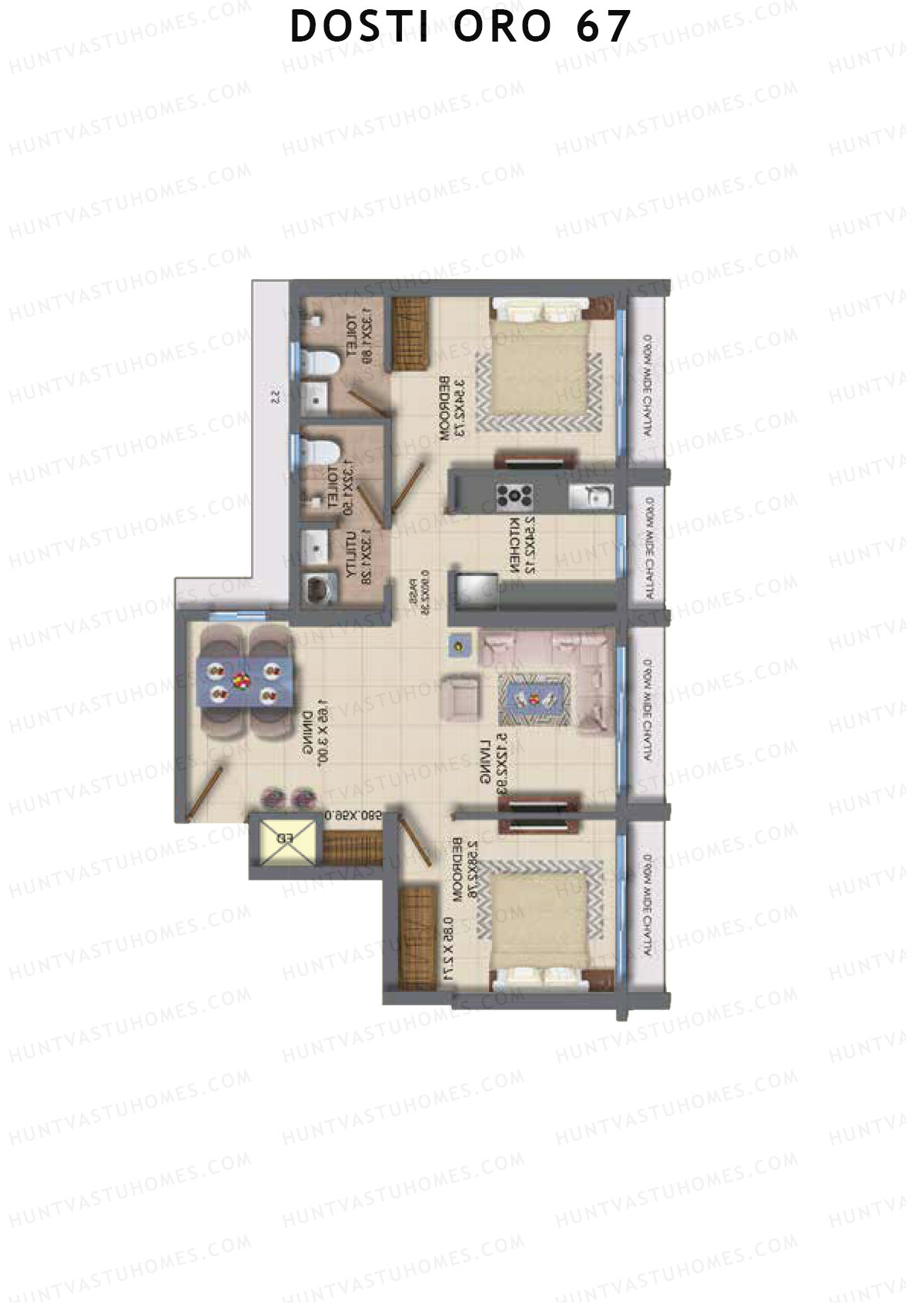 Dosti Oro 67 Wing A Unit 4 (Type 1) Floor Plan