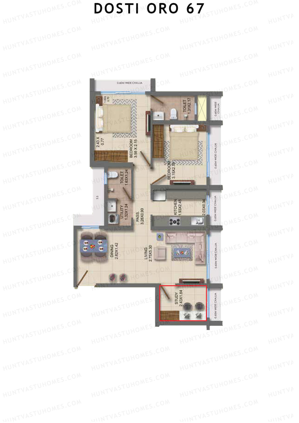 Dosti Oro 67 Wing B Unit 2 Floor Plan
