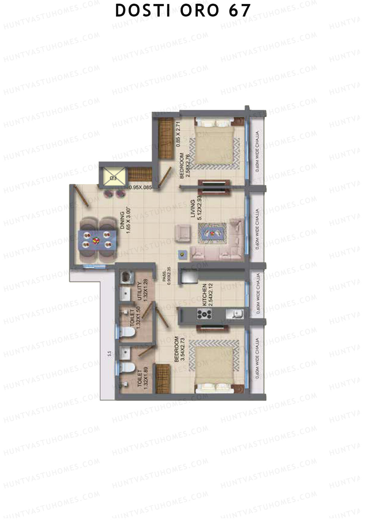 Dosti Oro 67 Wing B Unit 3 (Type 1) Floor Plan