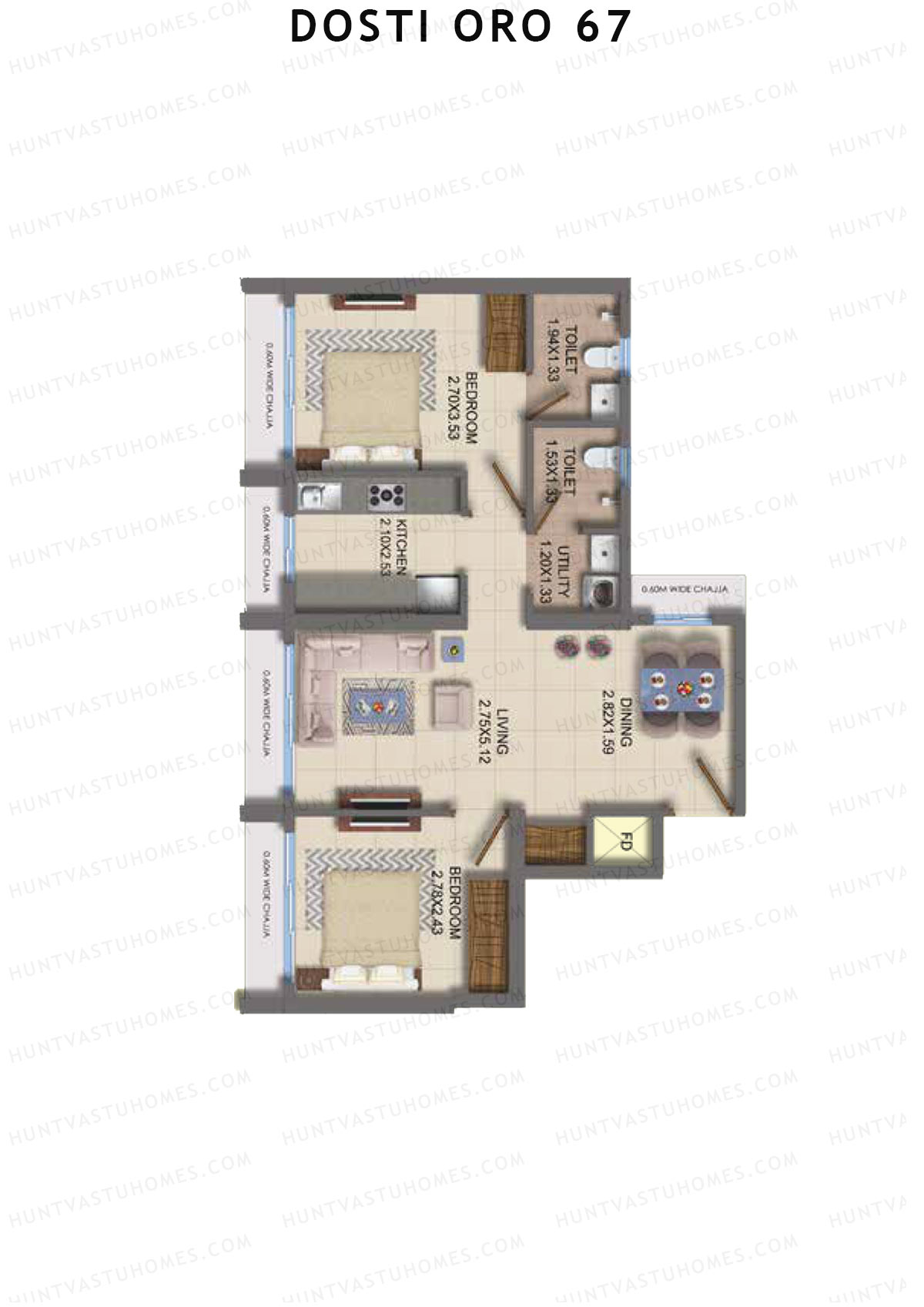 Dosti Oro 67 Wing C Unit 3 (Type 2) Floor Plan
