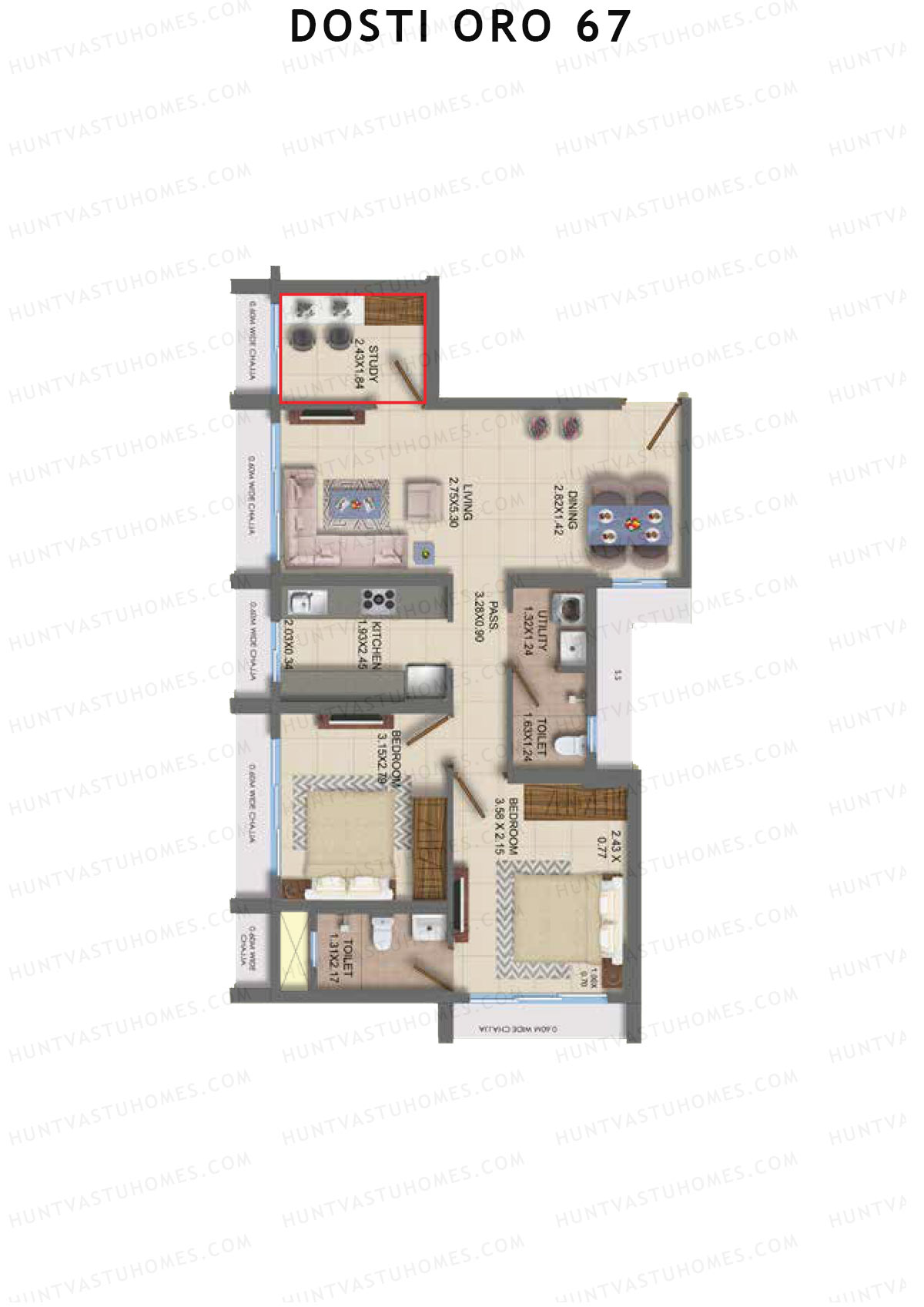 Dosti Oro 67 Wing D Unit 2 Floor Plan