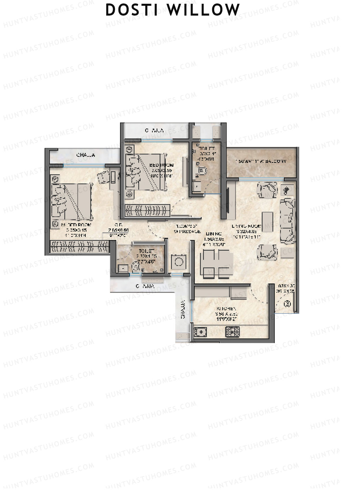 Dosti Willow Wing A Unit 3 Floor Plan